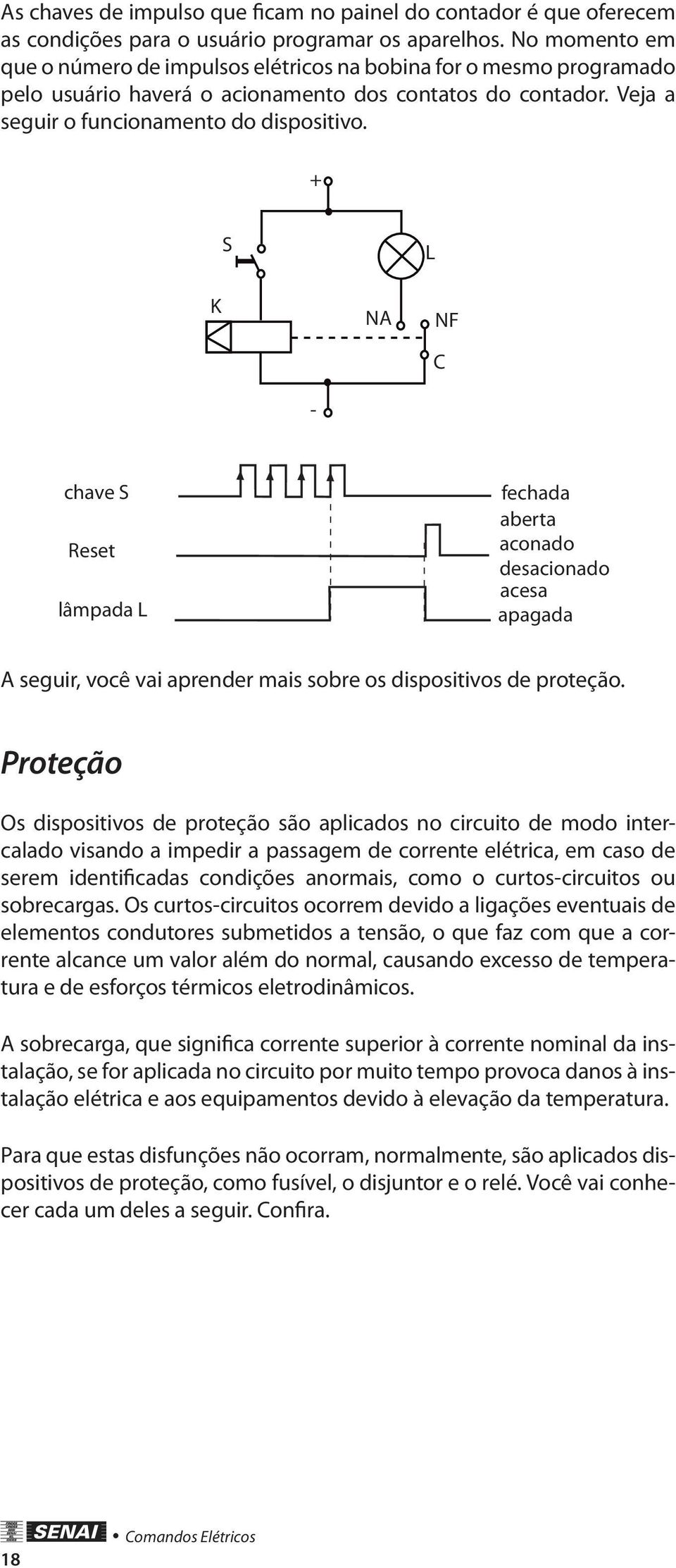 + S L K NA NF C - chave S Reset lâmpaa L fechaa aberta aconao esacionao acesa apagaa A seguir, você vai aprener mais sobre os ispositivos e proteção.