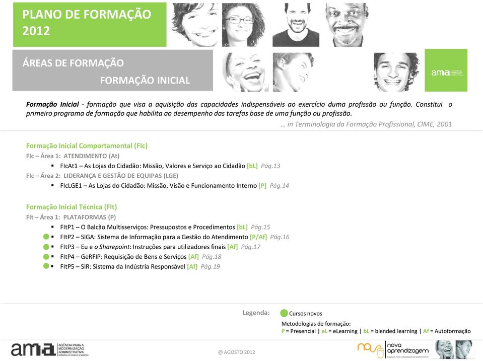 in Terminologia da Formação Profissional, CIME, 2001 Formação Inicial Comportamental (FIc) FIc Área 1: ATENDIMENTO (At) FIcAt1 As Lojas do Cidadão: Missão, Valores e Serviço ao Cidadão [bl] Pág.