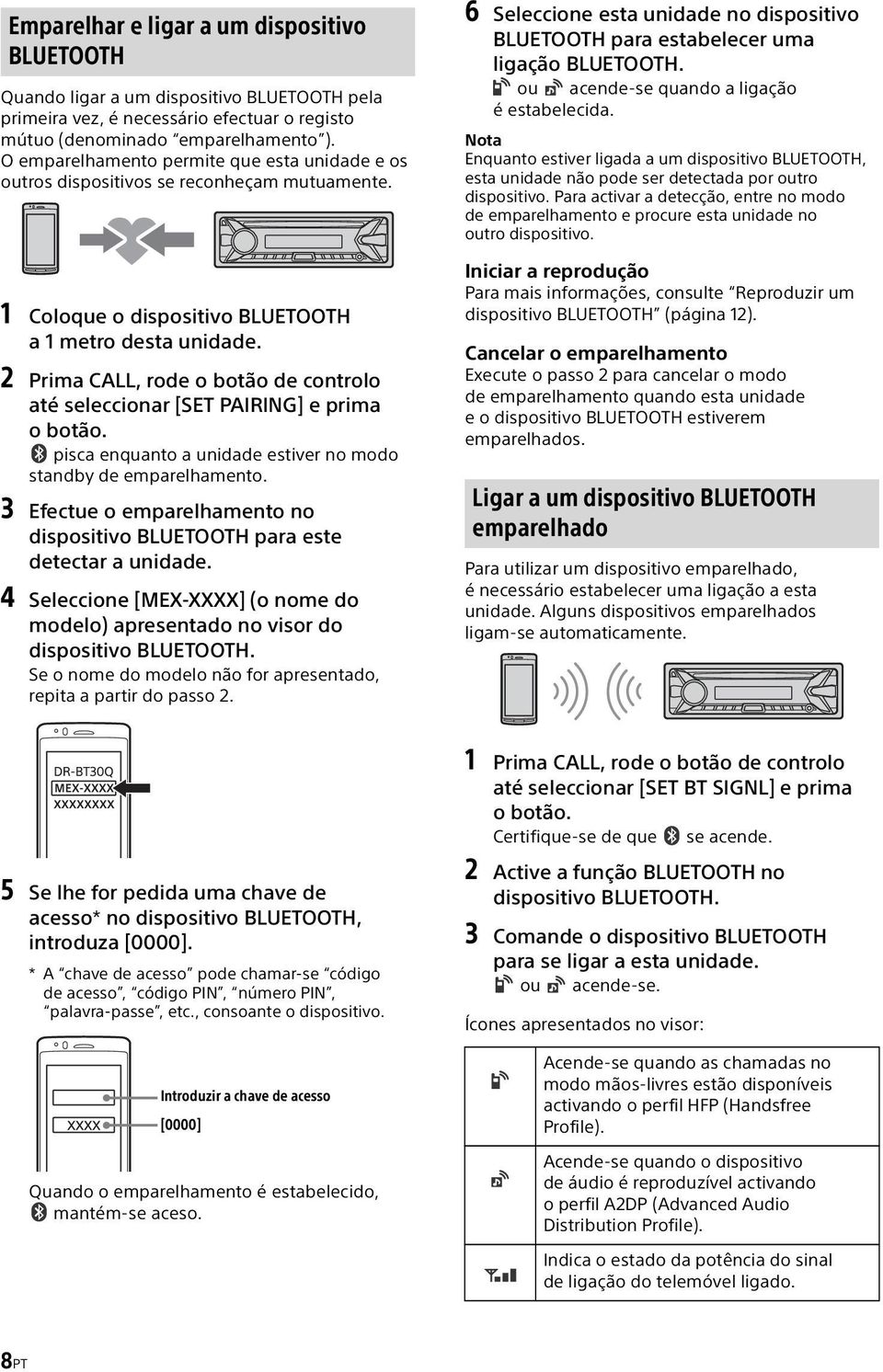 2 Prima CALL, rode o botão de controlo até seleccionar [SET PAIRING] e prima obotão. pisca enquanto a unidade estiver no modo standby de emparelhamento.