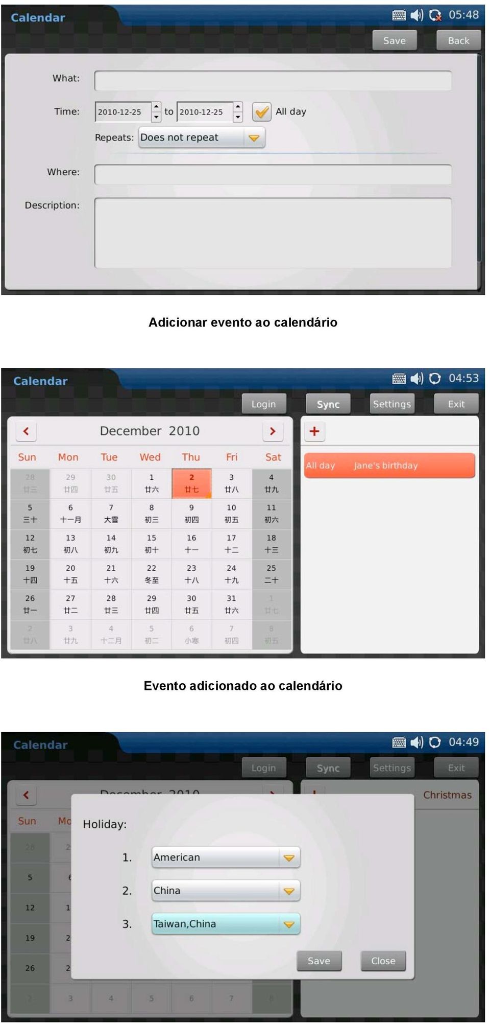 calendário