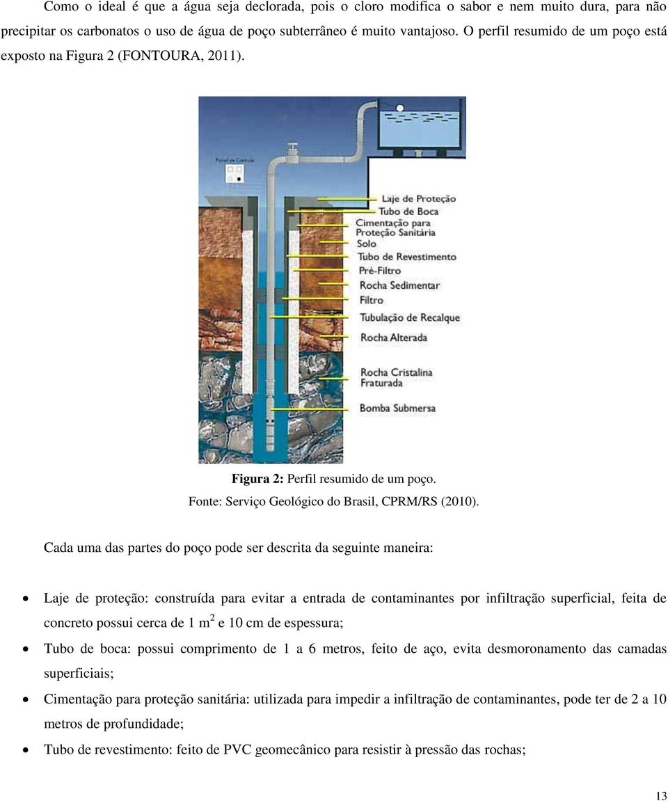 Cada uma das partes do poço pode ser descrita da seguinte maneira: Laje de proteção: construída para evitar a entrada de contaminantes por infiltração superficial, feita de concreto possui cerca de 1