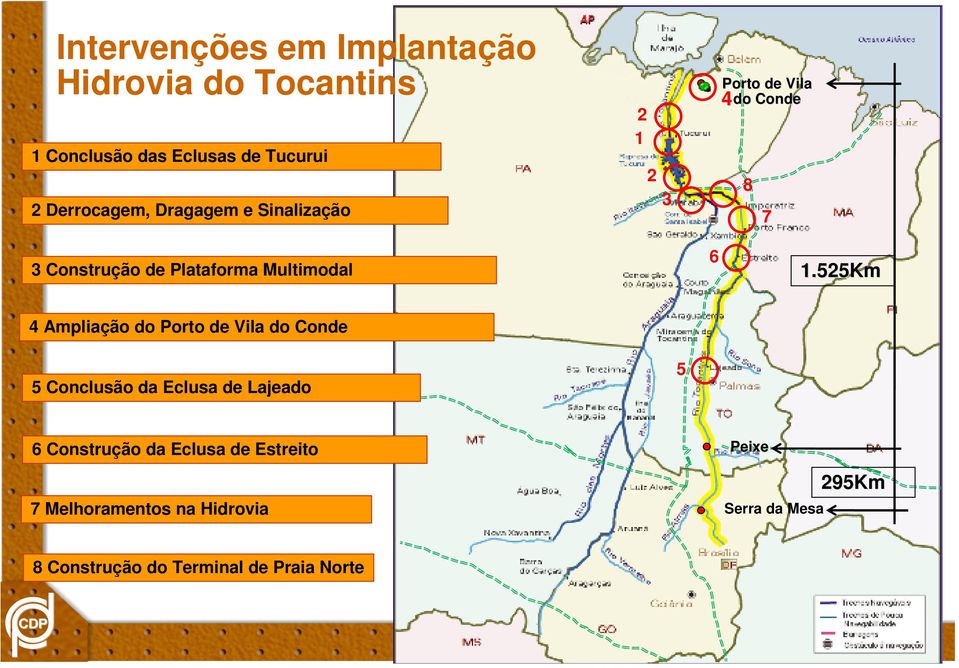 525Km 4 Ampliação do Porto de Vila do Conde 5 Conclusão da Eclusa de Lajeado 5 6 Construção da Eclusa