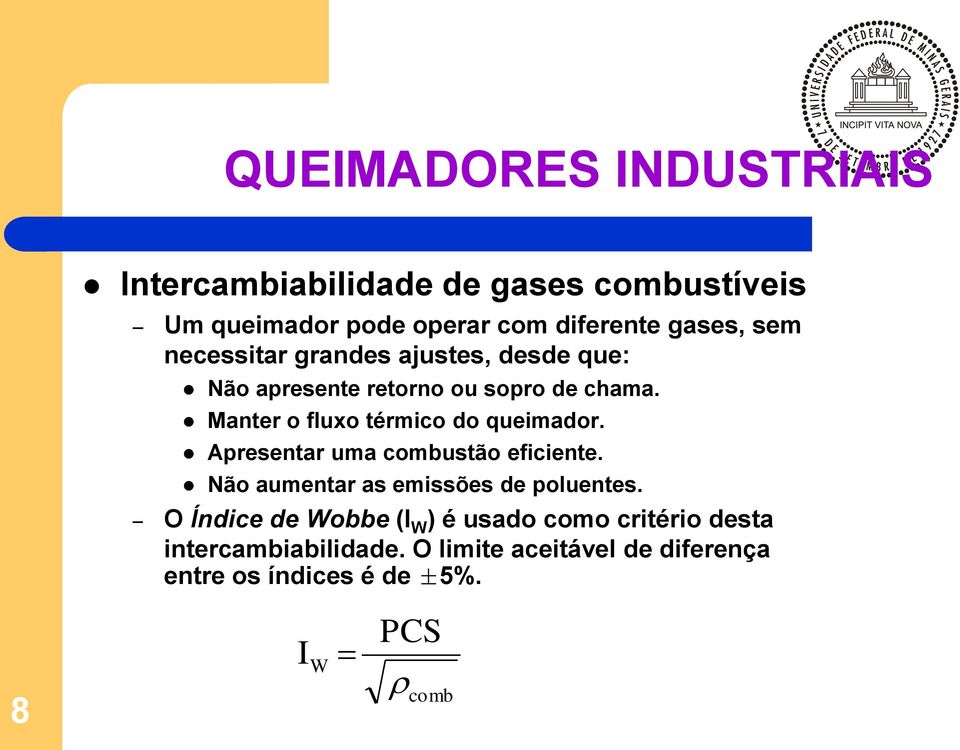 Manter o fluxo térmico do queimador. Apresentar uma combustão eficiente. Não aumentar as emissões de poluentes.