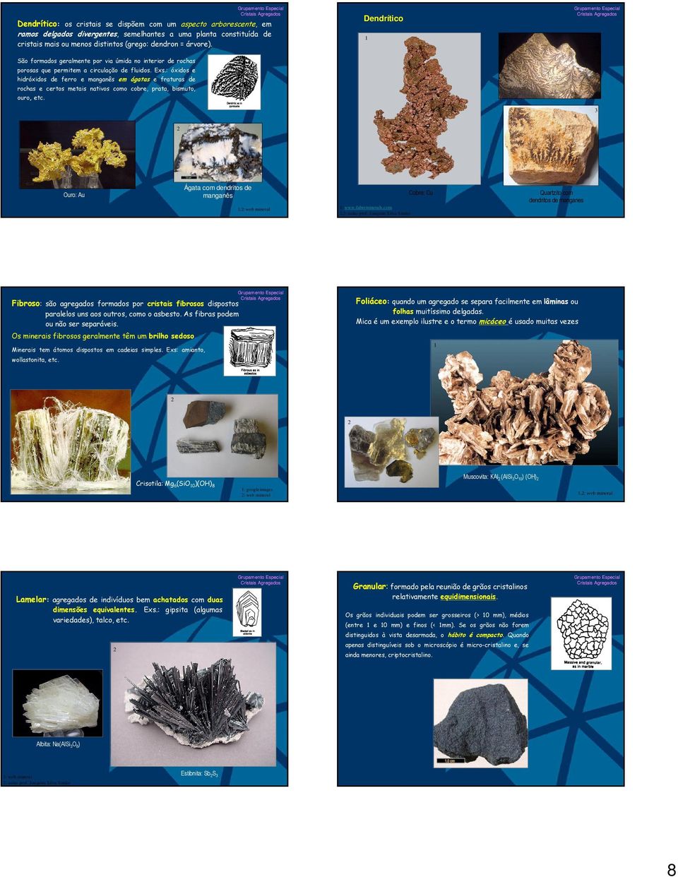 : óxidos e hidróxidos de ferro e manganês em ágatas e fraturas de rochas e certos metais nativos como cobre, prata, bismuto, ouro, etc. 4 Ouro: Au Ágata com dendritos de manganês,: web mineral : www.