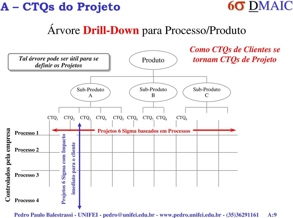 CTQ 9 Controlados pela empresa Processo 1 Processo 2 Processo 3 Processo 4 Projetos 6 Sigma com Impacto imediato para o cliente