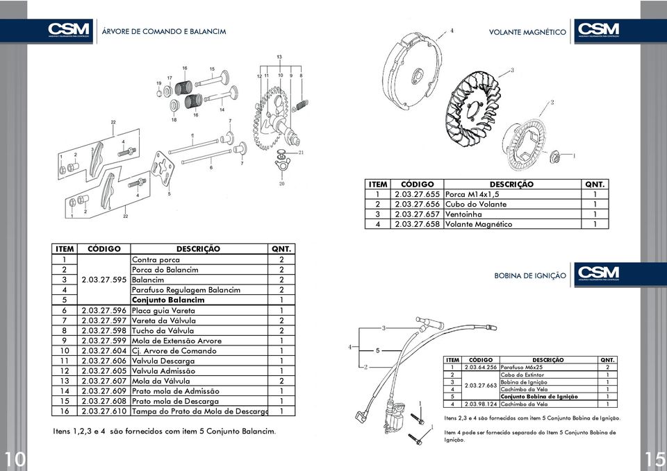 03.27.604 Cj. Arvore de Comando 1 11 2.03.27.606 Valvula Descarga 1 12 2.03.27.605 Valvula Admissão 1 13 2.03.27.607 Mola da Válvula 2 14 2.03.27.609 Prato mola de Admissão 1 15 2.03.27.608 Prato mola de Descarga 1 16 2.