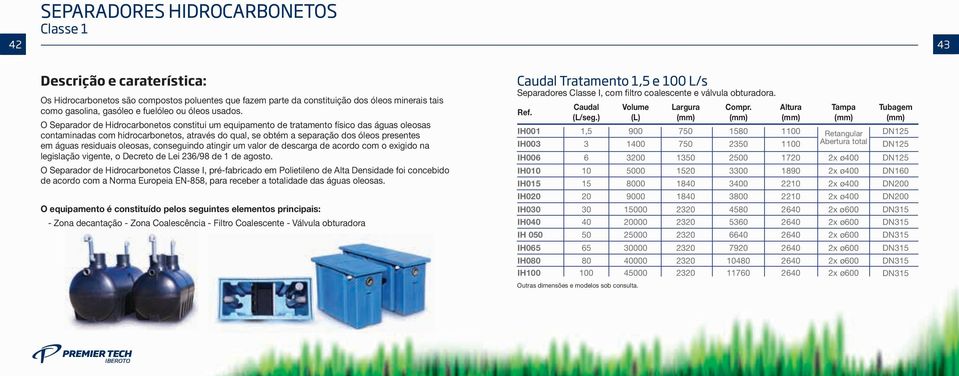 O Separador de Hidrocarbonetos constitui um equipamento de tratamento físico das águas oleosas contaminadas com hidrocarbonetos, através do qual, se obtém a separação dos óleos presentes em águas