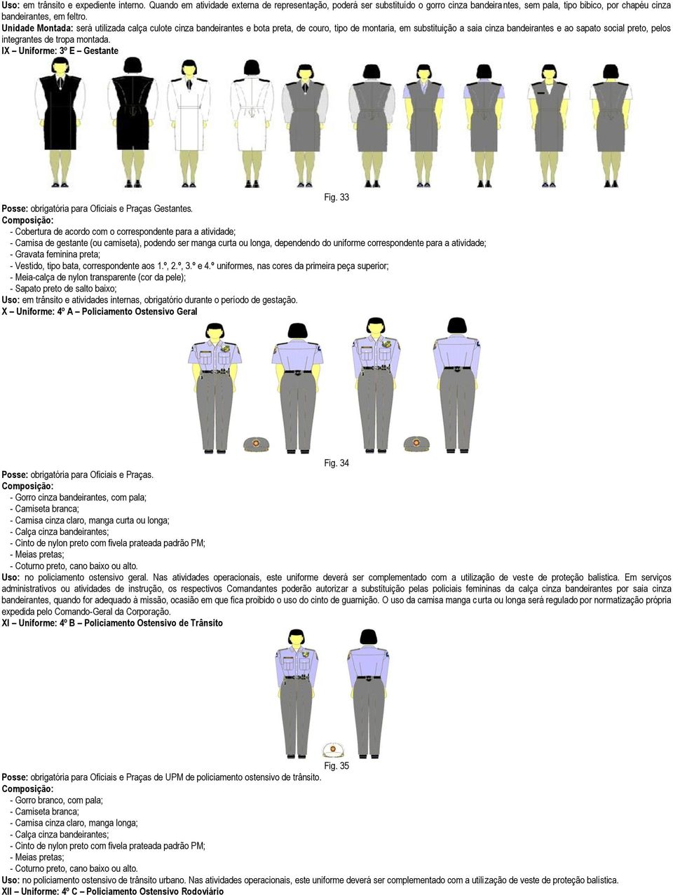 tropa montada. IX Uniforme: 3º E Gestante Fig. 33 Posse: obrigatória para Oficiais e Praças Gestantes.