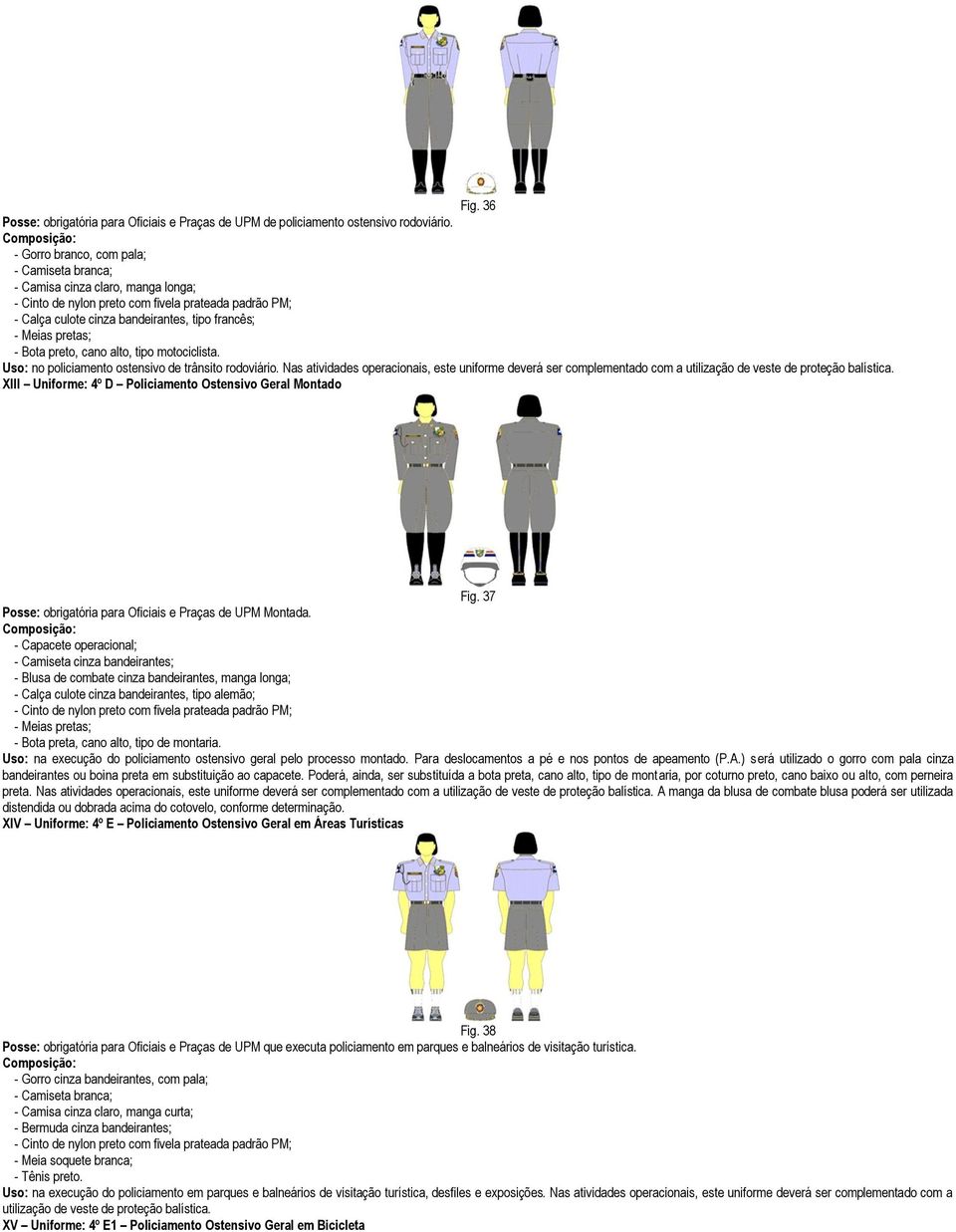 Uso: no policiamento ostensivo de trânsito rodoviário. Nas atividades operacionais, este uniforme deverá ser complementado com a utilização de veste de proteção balística.