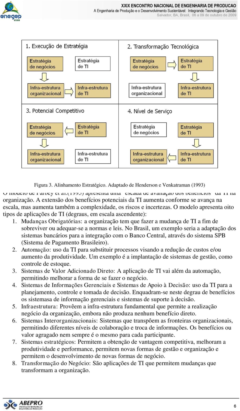 O modelo apresenta oito tipos de aplicações de TI (degraus, em escala ascendente): 1.