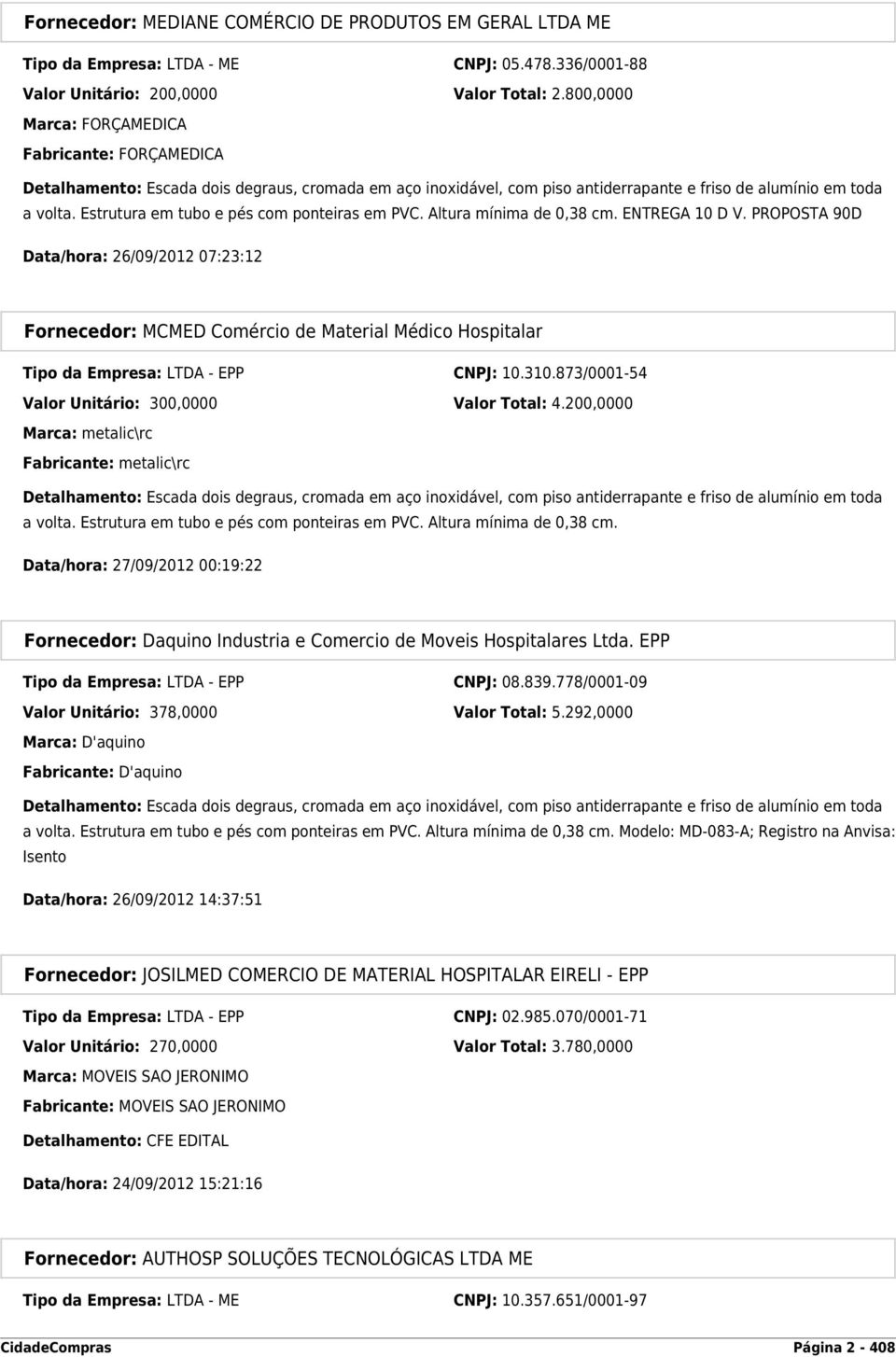 Estrutura em tubo e pés com ponteiras em PVC. Altura mínima de 0,38 cm. ENTREGA 10 D V.