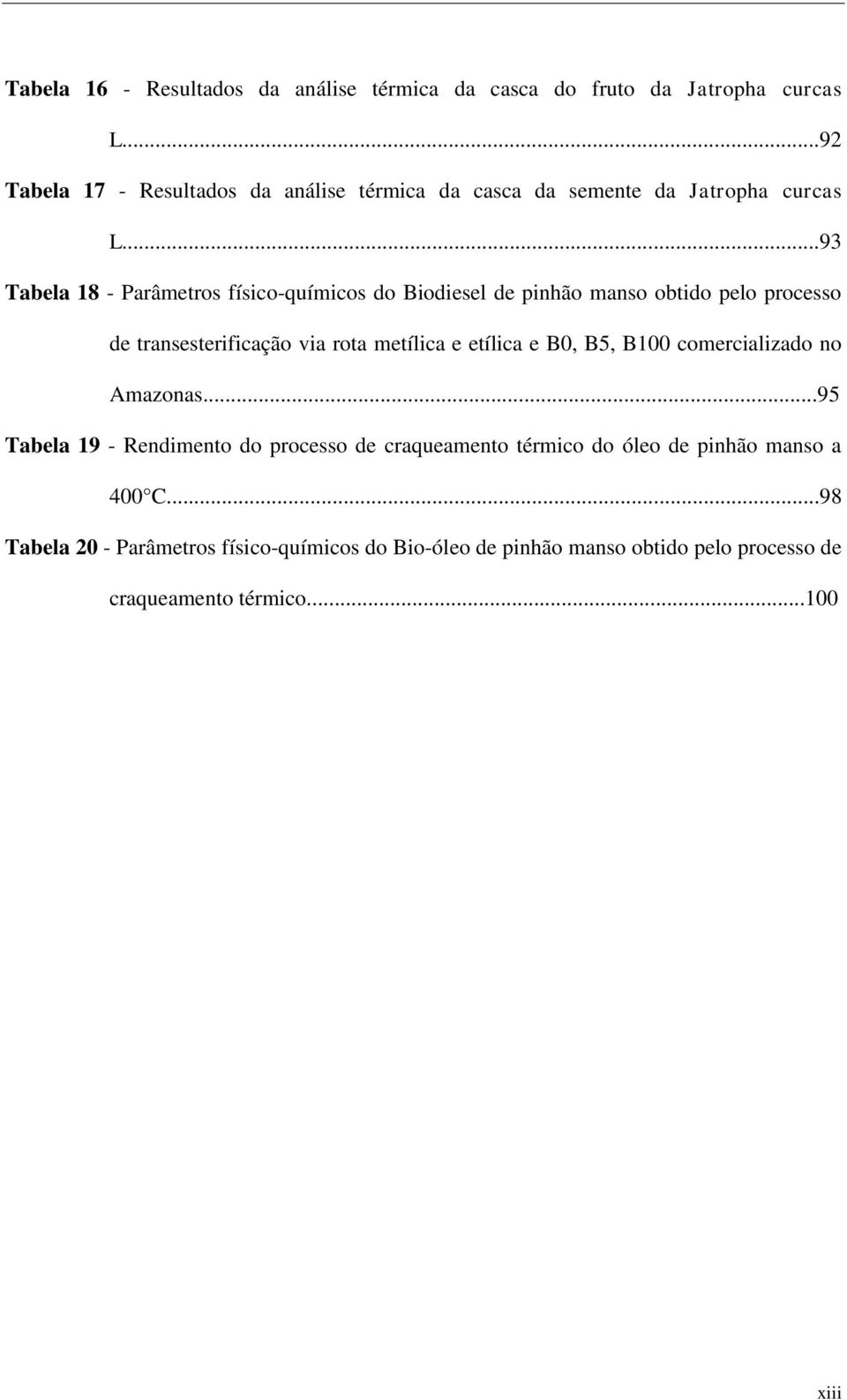 ..93 Tabela 18 - Parâmetros físico-químicos do Biodiesel de pinhão manso obtido pelo processo de transesterificação via rota metílica e etílica