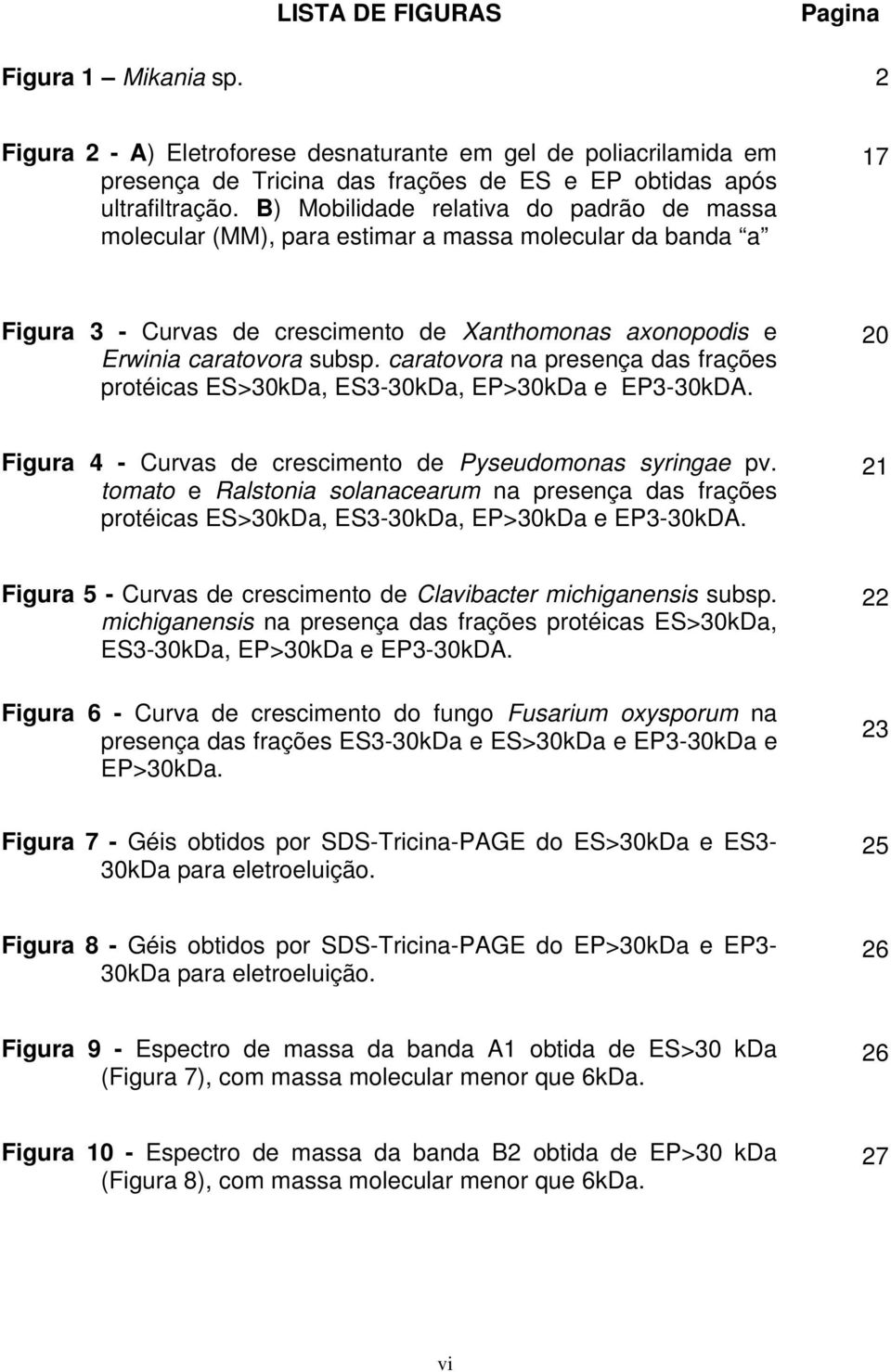 caratovora na presença das frações protéicas ES>30kDa, ES3-30kDa, EP>30kDa e EP3-30kDA. 20 Figura 4 - Curvas de crescimento de Pyseudomonas syringae pv.