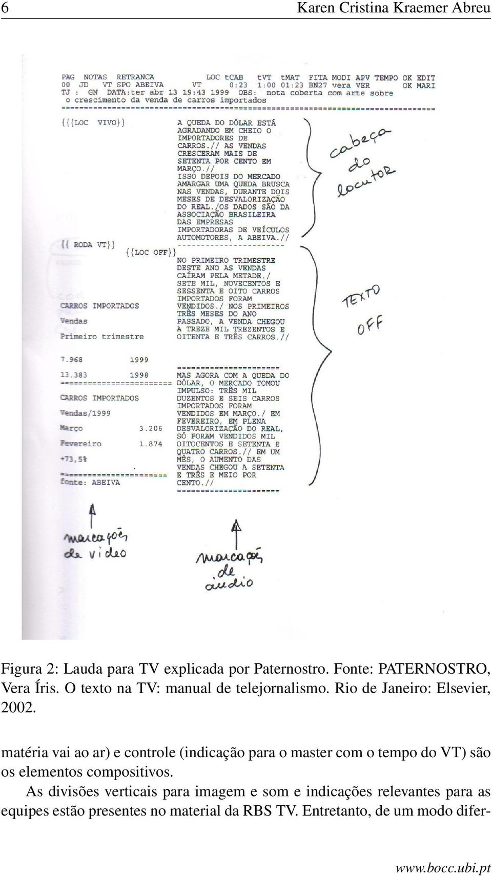 matéria vai ao ar) e controle (indicação para o master com o tempo do VT) são os elementos compositivos.