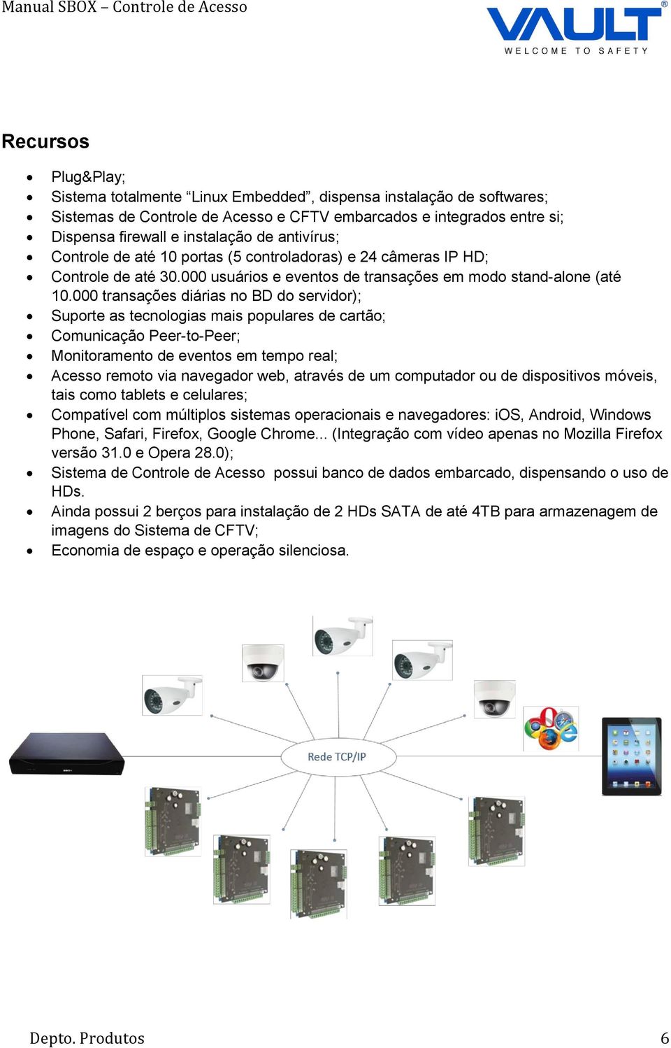 000 transações diárias no BD do servidor); Suporte as tecnologias mais populares de cartão; Comunicação Peer-to-Peer; Monitoramento de eventos em tempo real; Acesso remoto via navegador web, através