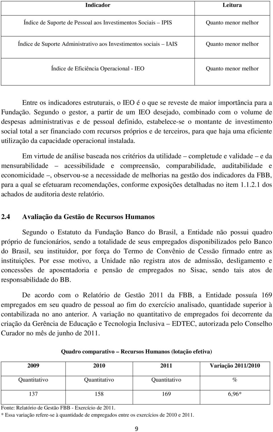 Segundo o gestor, a partir de um IEO desejado, combinado com o volume de despesas administrativas e de pessoal definido, estabelece-se o montante de investimento social total a ser financiado com