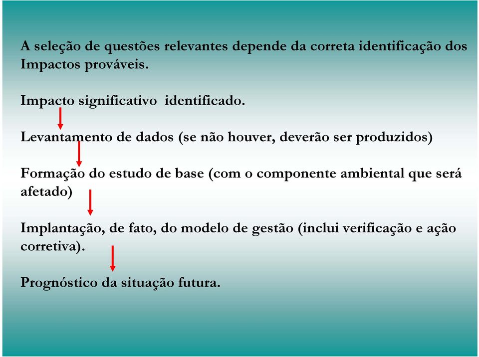 Levantamento de dados (se não houver, deverão ser produzidos) Formação do estudo de base (com