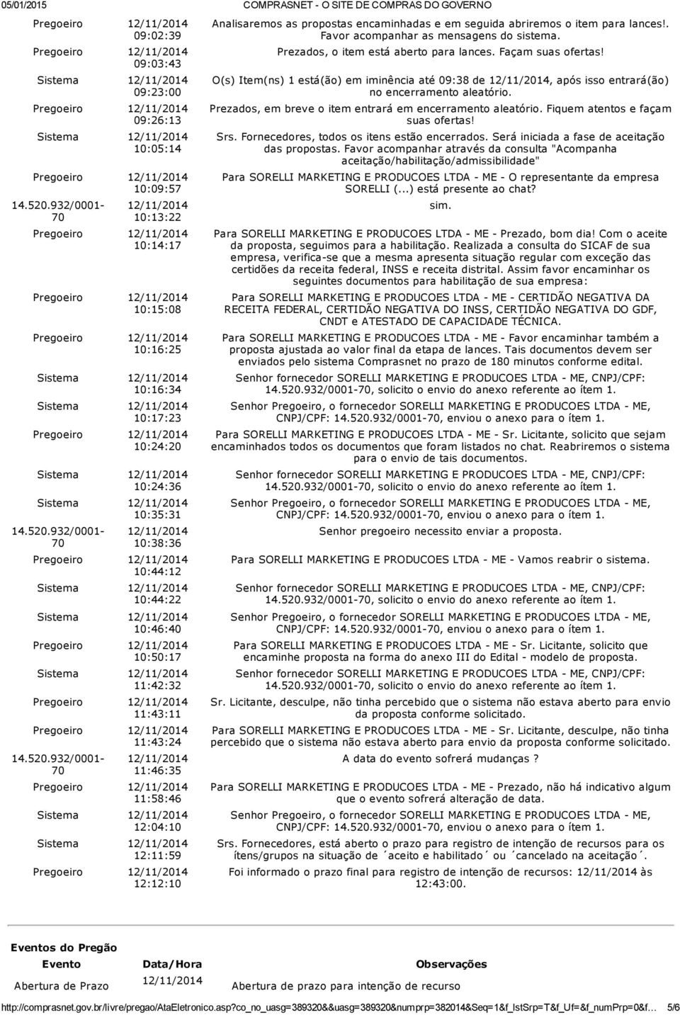 932/0001 70 10:38:36 Pregoeiro 10:44:12 Sistema 10:44:22 Sistema 10:46:40 Pregoeiro 10:50:17 Sistema 11:42:32 Pregoeiro 11:43:11 Pregoeiro 11:43:24 14.520.