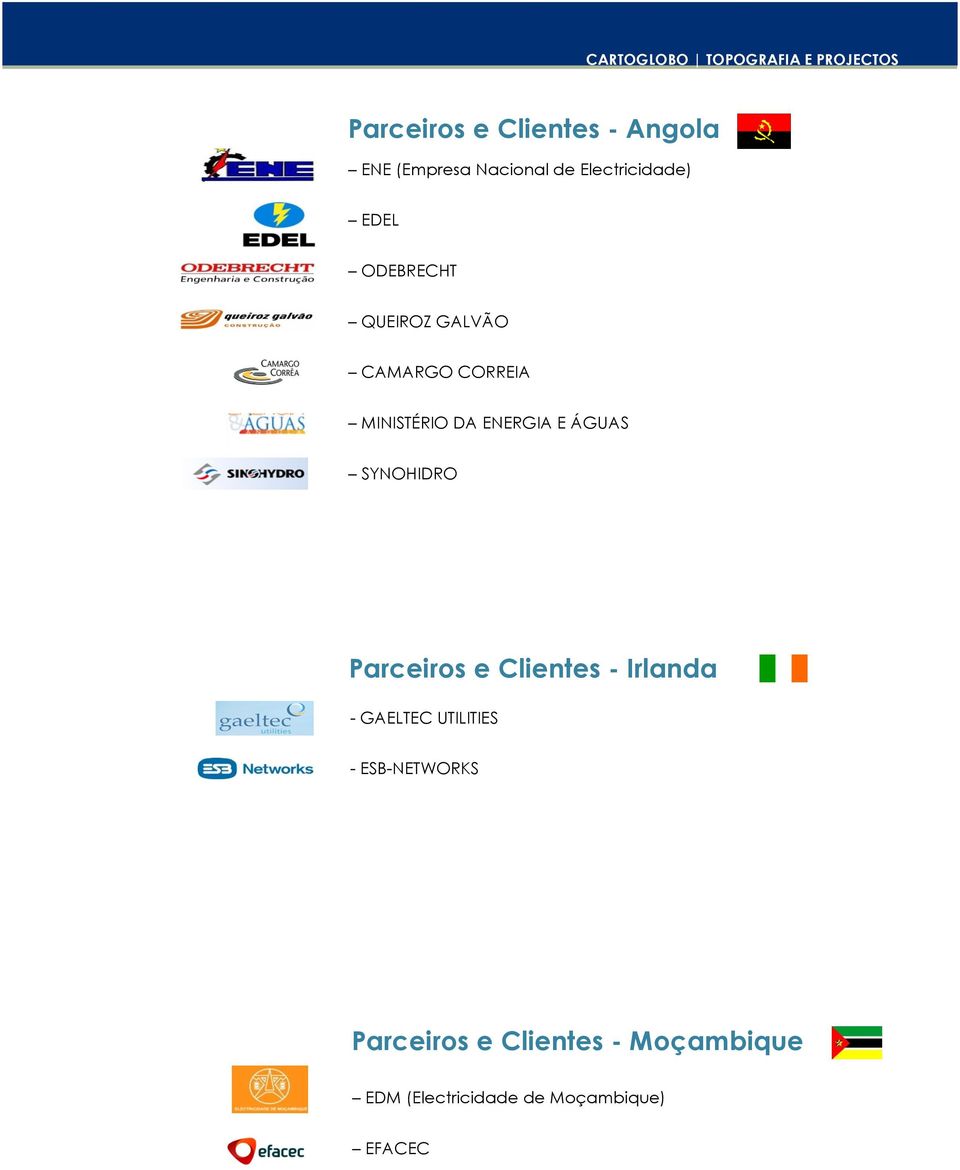 MINISTÉRIO DA ENERGIA E ÁGUAS SYNOHIDRO Parceiros e Clientes - Irlanda - GAELTEC