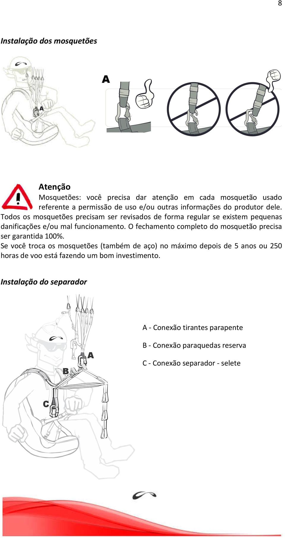 O fechamento completo do mosquetão precisa ser garantida 100%.