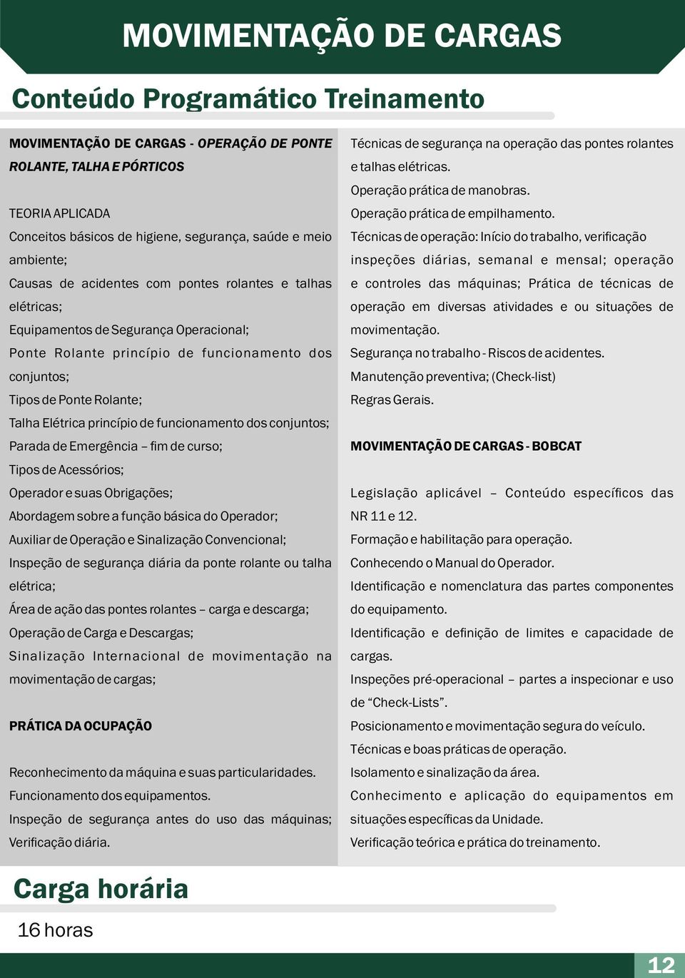 Elétrica princípio de funcionamento dos conjuntos; Parada de Emergência fim de curso; Tipos de Acessórios; Operador e suas Obrigações; Abordagem sobre a função básica do Operador; Auxiliar de