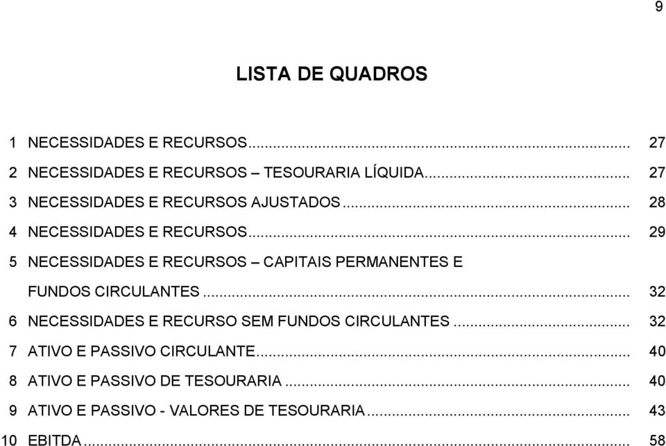 .. 29 5 NECESSIDADES E RECURSOS CAPITAIS PERMANENTES E FUNDOS CIRCULANTES.