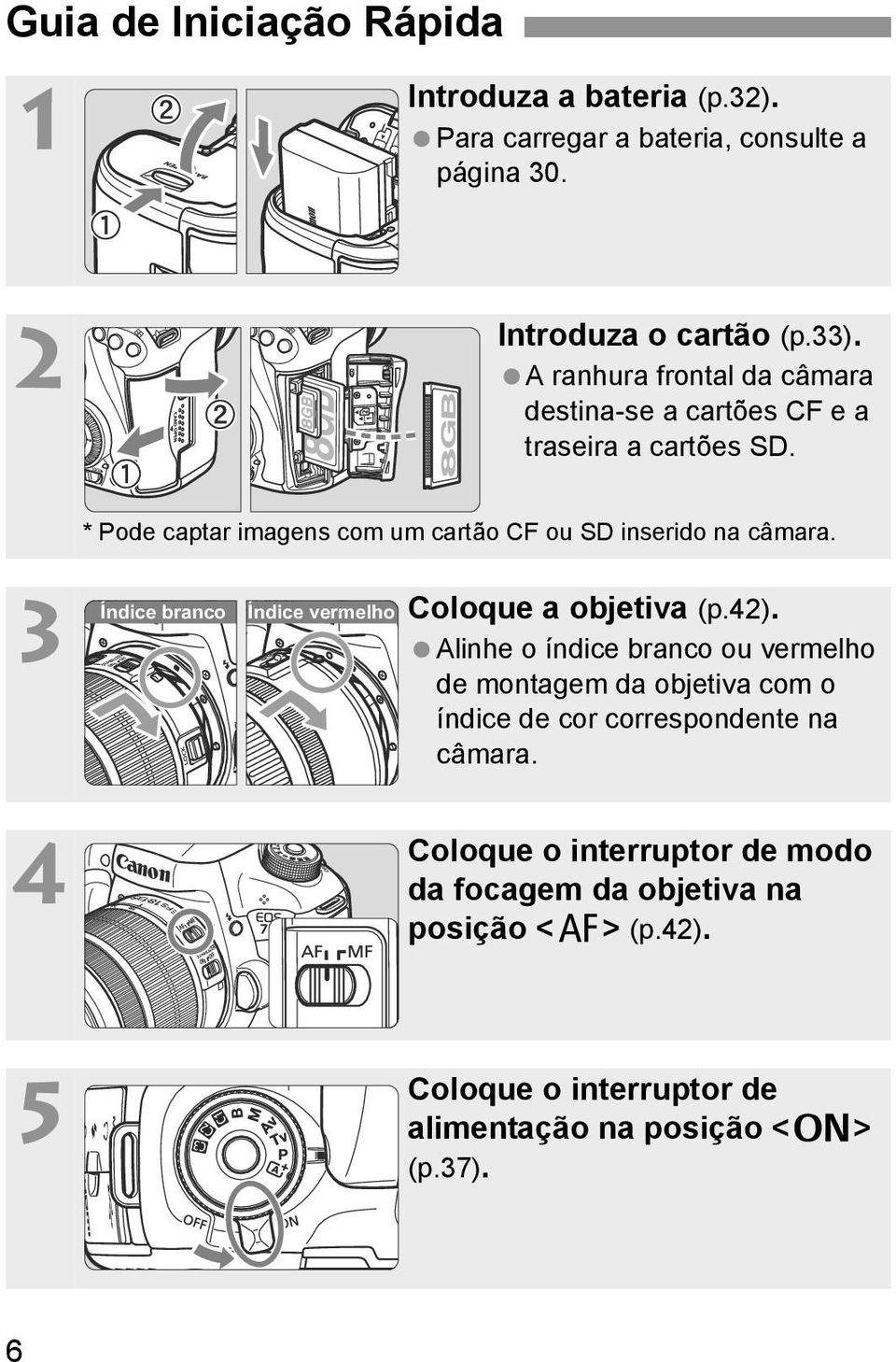 3 4 Índice branco Índice vermelho Coloque a objetiva (p.42).