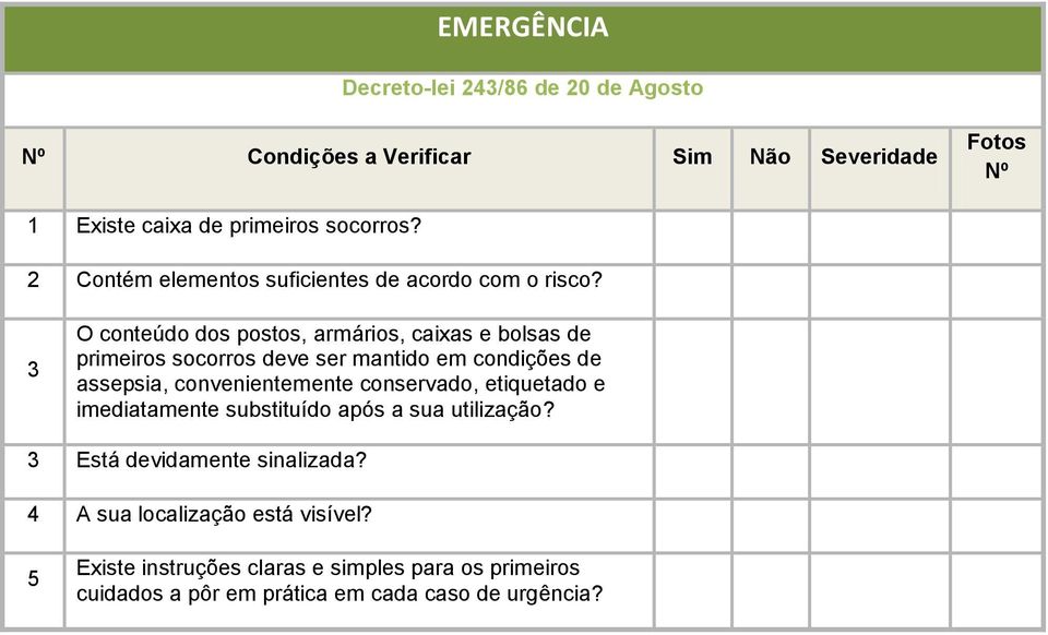 3 O conteúdo dos postos, armários, caixas e bolsas de primeiros socorros deve ser mantido em condições de assepsia, convenientemente