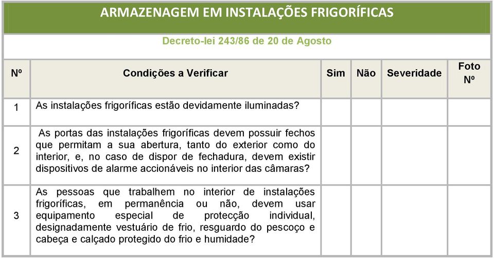 2 3 As portas das instalações frigoríficas devem possuir fechos que permitam a sua abertura, tanto do exterior como do interior, e, no caso de dispor de fechadura,