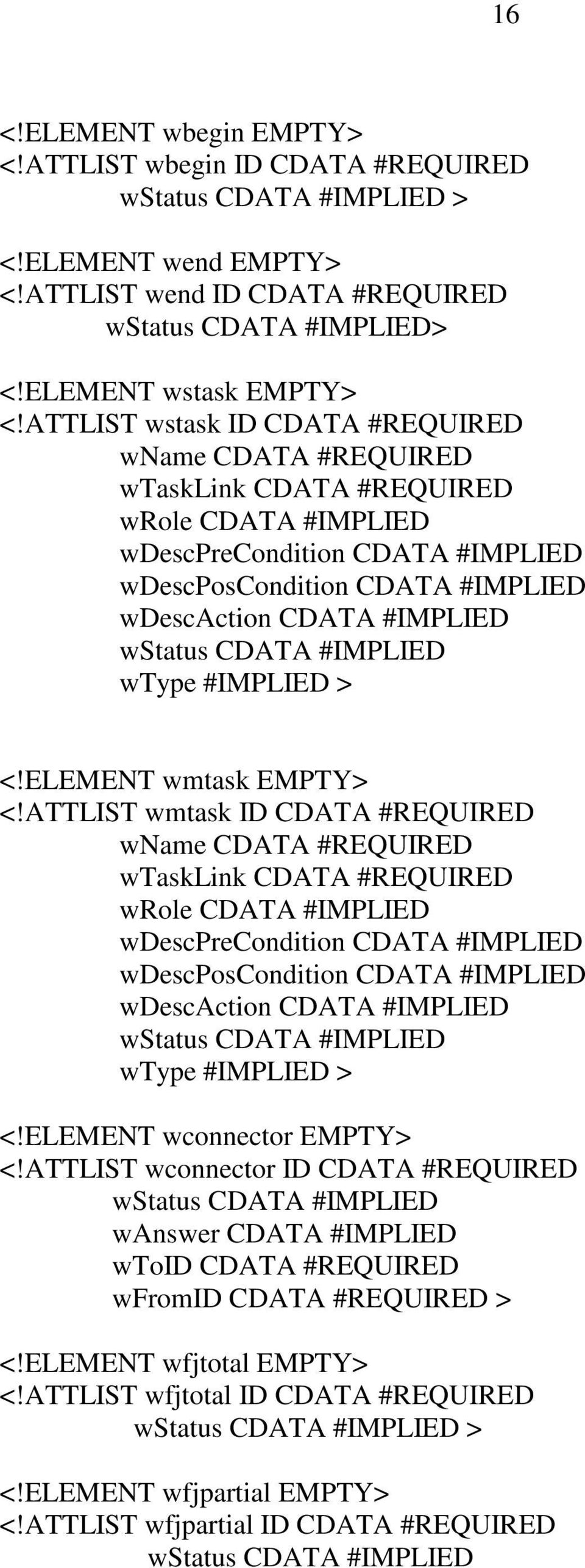 wstatus CDATA #IMPLIED wtype #IMPLIED > <!ELEMENT wmtask EMPTY> <!