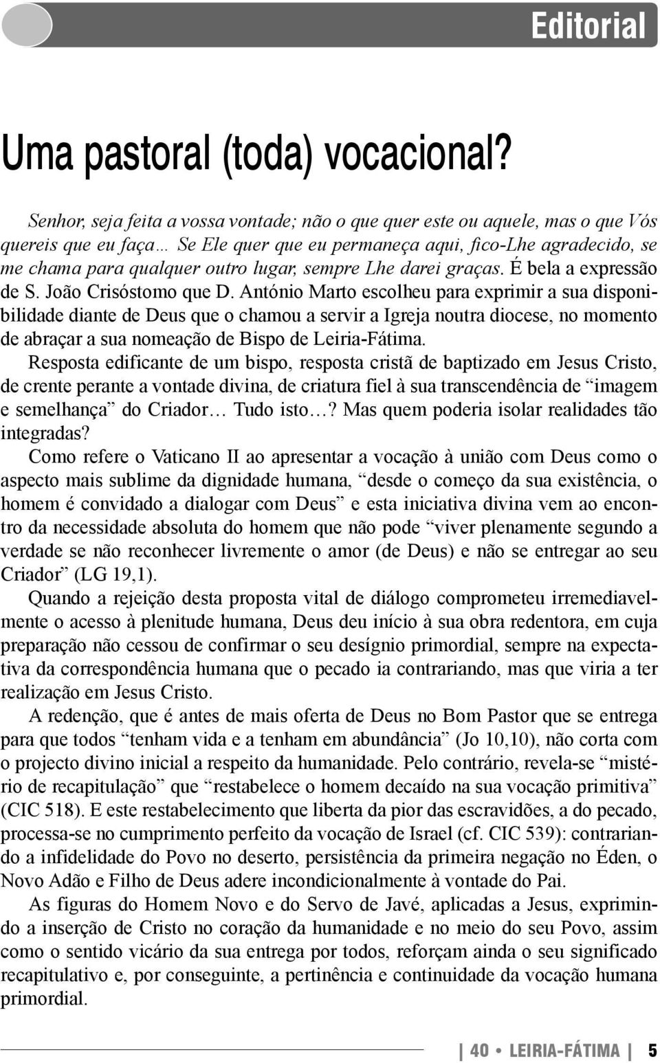 sempre Lhe darei graças. É bela a expressão de S. João Crisóstomo que D.