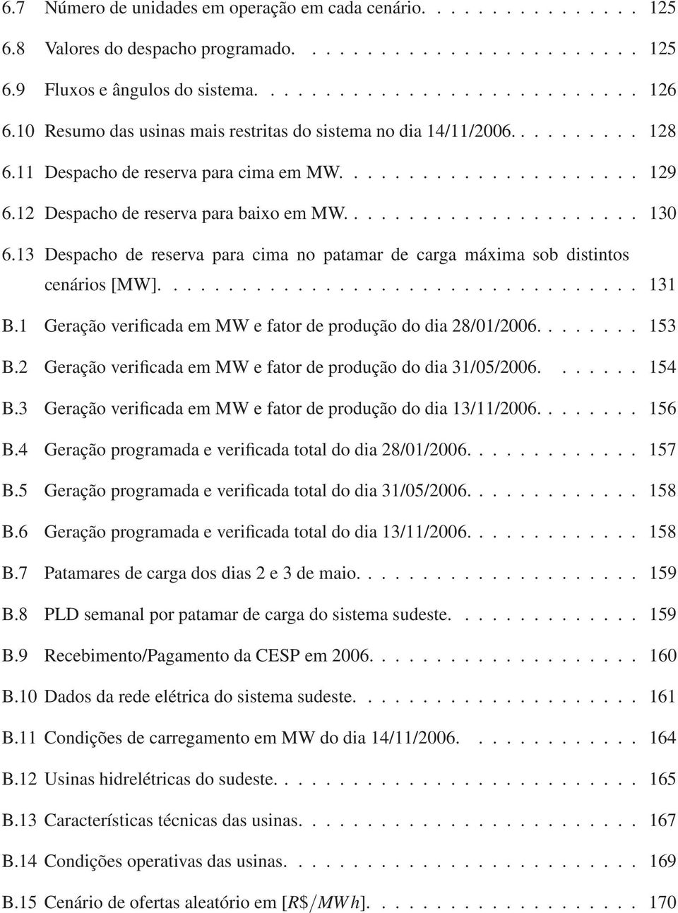 13 Despacho de reserva para cima no patamar de carga máxima sob distintos cenários [MW]................................... 131 B.1 Geração verificada em MW e fator de produção do dia 28/01/2006.