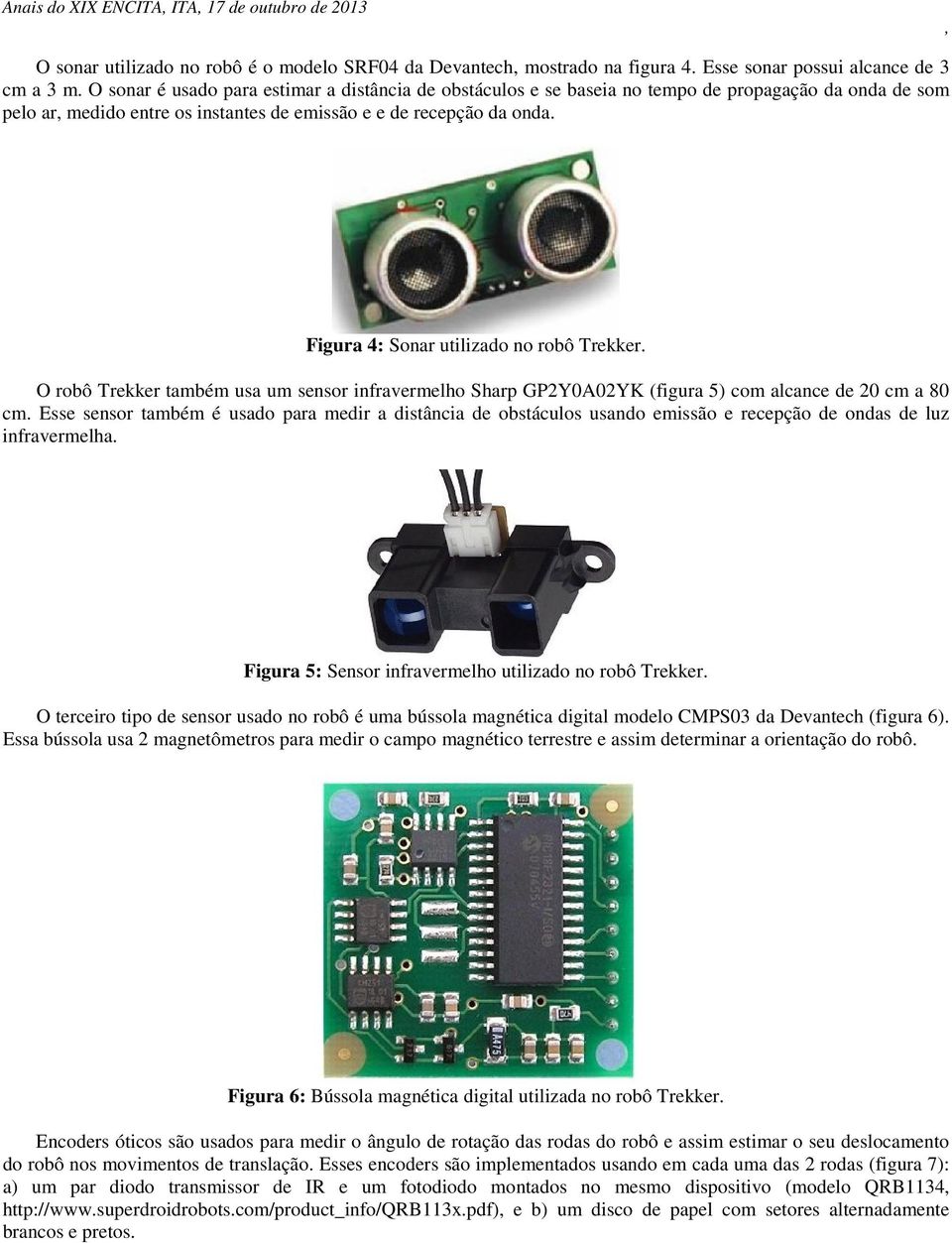 Figura 4: Sonar utilizado no robô Trekker. O robô Trekker também usa um sensor infravermelho Sharp GP2Y0A02YK (figura 5) com alcance de 20 cm a 80 cm.