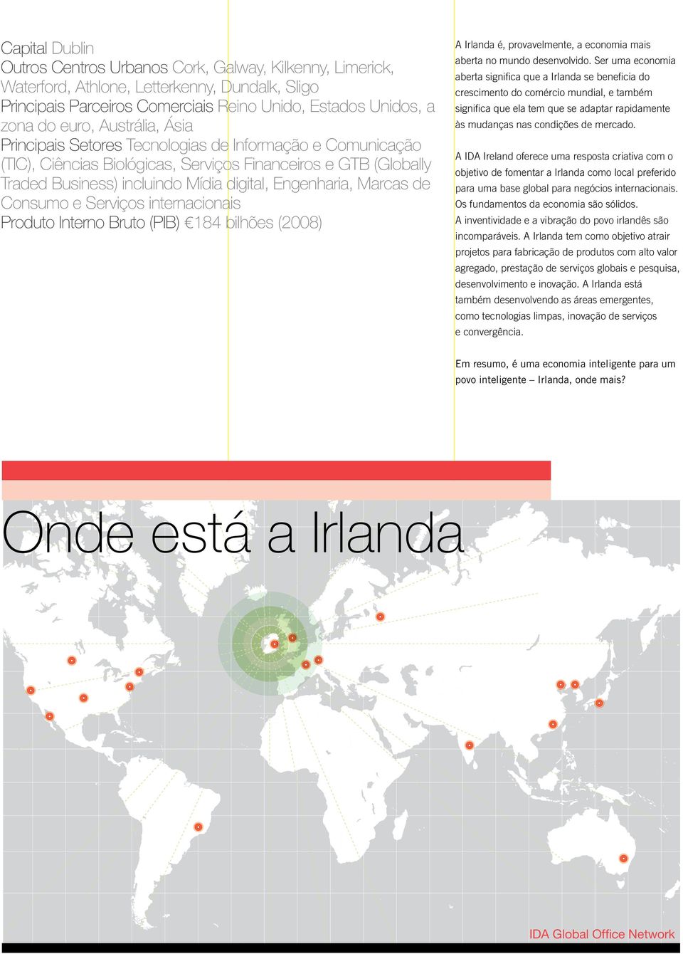 Marcas de Consumo e Serviços internacionais Produto Interno Bruto (PIB) 184 bilhões (2008) A Irlanda é, provavelmente, a economia mais aberta no mundo desenvolvido.