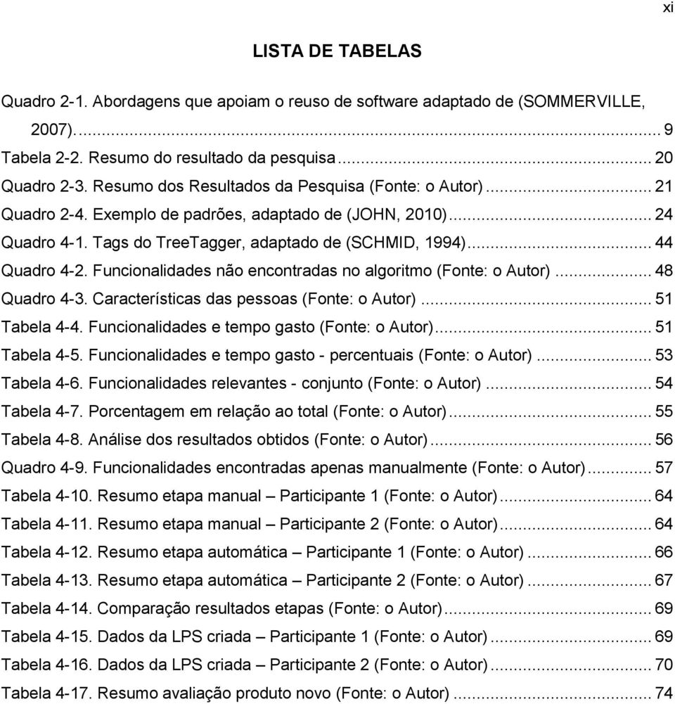 Funcionalidades não encontradas no algoritmo (Fonte: o Autor)... 48 Quadro 4-3. Características das pessoas (Fonte: o Autor)... 51 Tabela 4-4. Funcionalidades e tempo gasto (Fonte: o Autor).