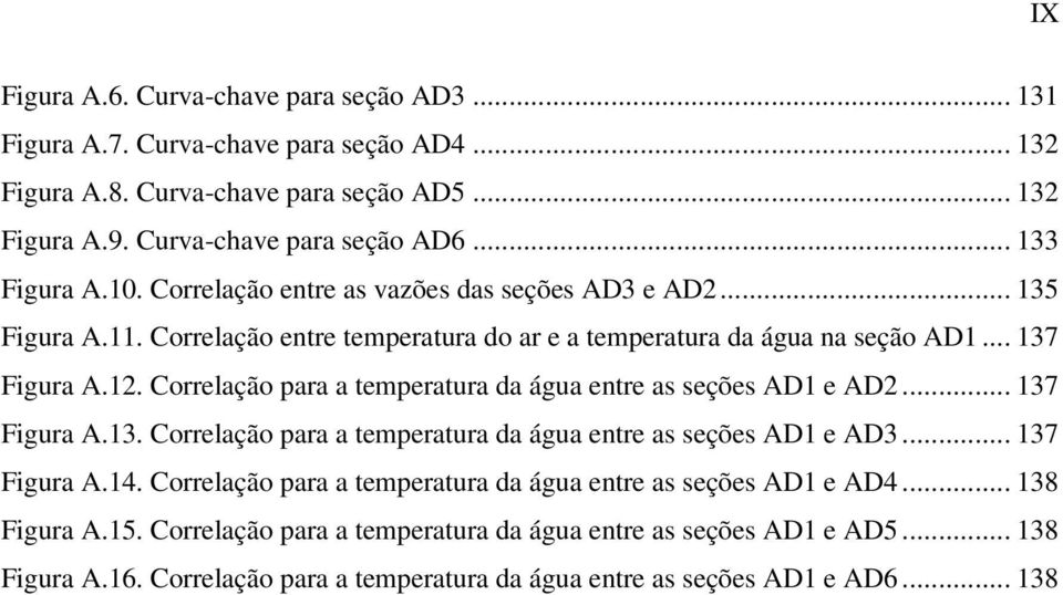 Correlação para a temperatura da água entre as seções AD1 e AD2... 137 Figura A.13. Correlação para a temperatura da água entre as seções AD1 e AD3... 137 Figura A.14.