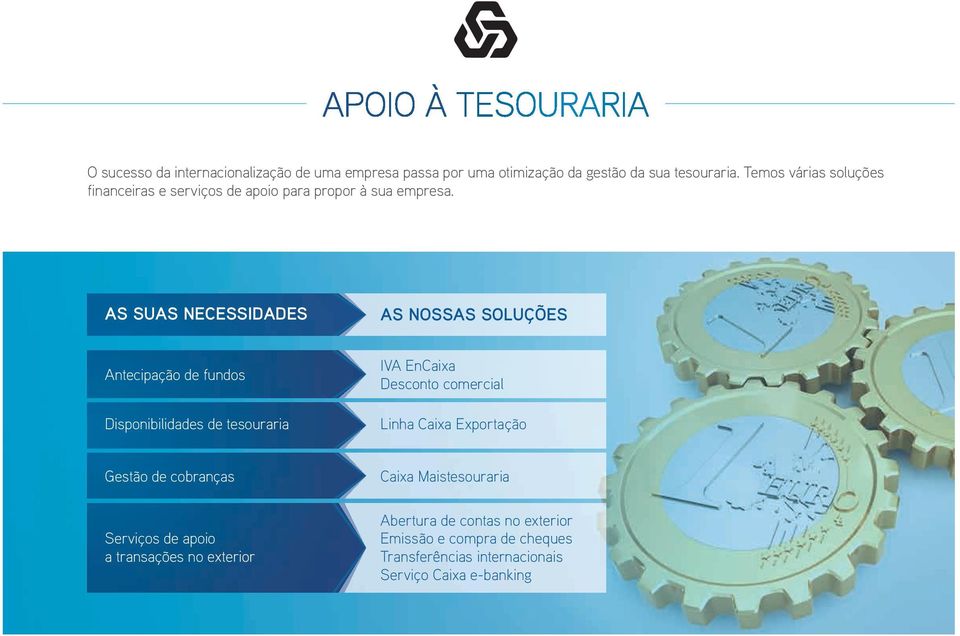 AS SUAS NECESSID AD ES AS NO SSAS SO LUÇ Õ ES Antecipação de fundos Disponibilidades de tesouraria IVA EnCaixa Desconto comercial