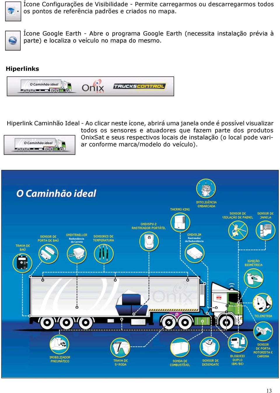 Hiperlinks Hiperlink Caminhão Ideal - Ao clicar neste ícone, abrirá uma janela onde é possível visualizar todos os sensores e