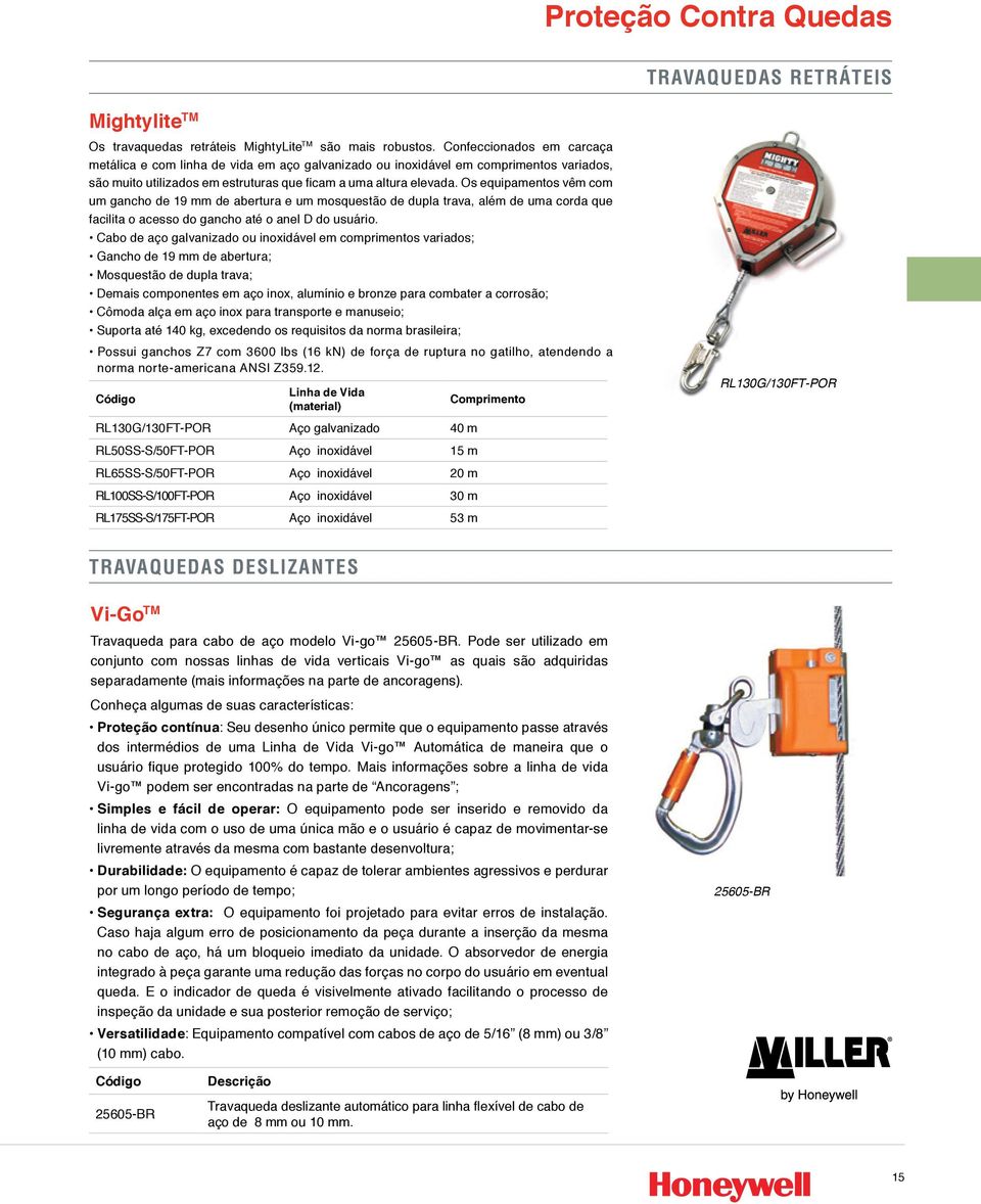 Os equipamentos vêm com um gancho de 19 mm de abertura e um mosquestão de dupla trava, além de uma corda que facilita o acesso do gancho até o anel D do usuário.