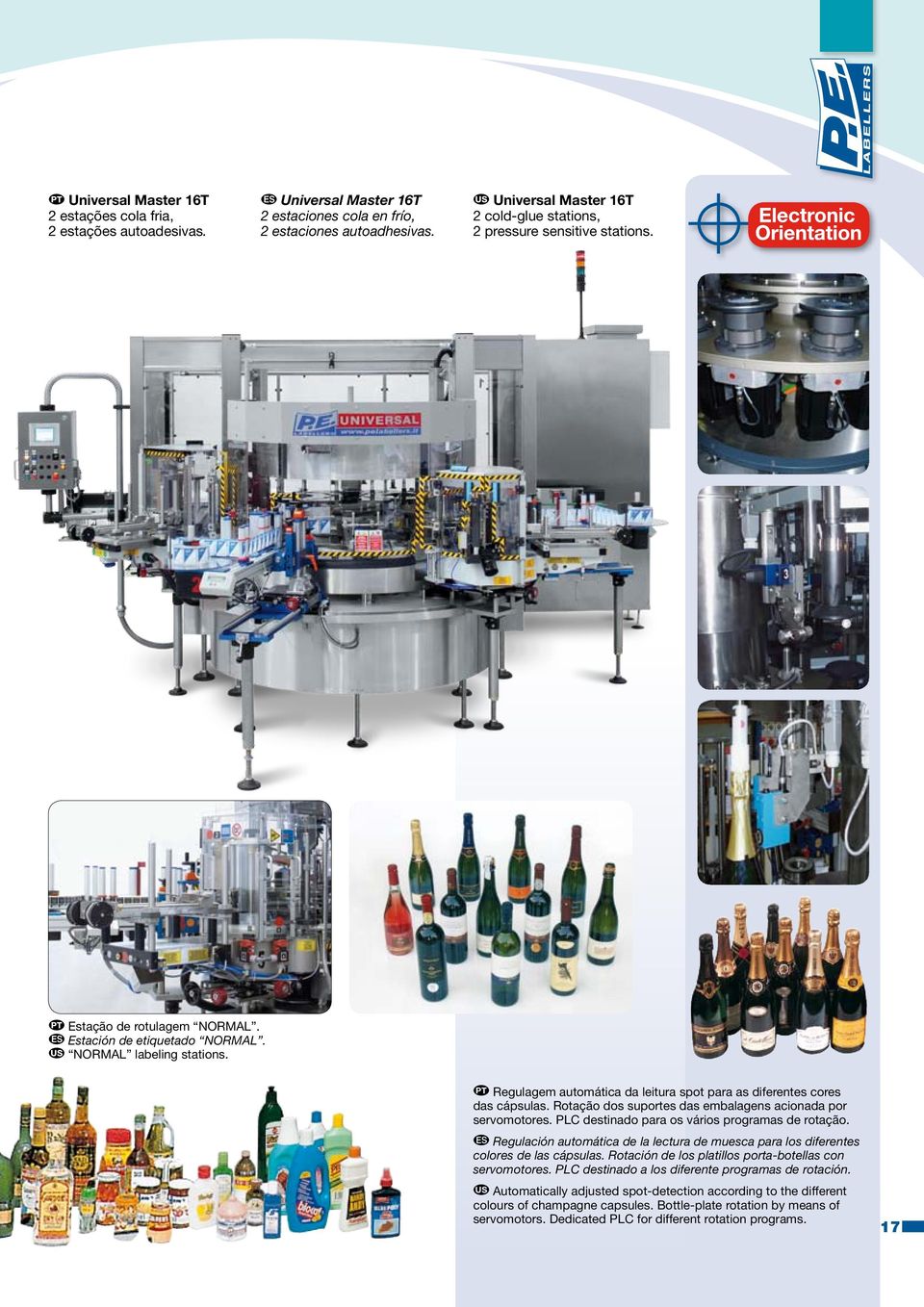 Regulagem automática da leitura spot para as diferentes cores das cápsulas. Rotação dos suportes das embalagens acionada por servomotores. PLC destinado para os vários programas de rotação.
