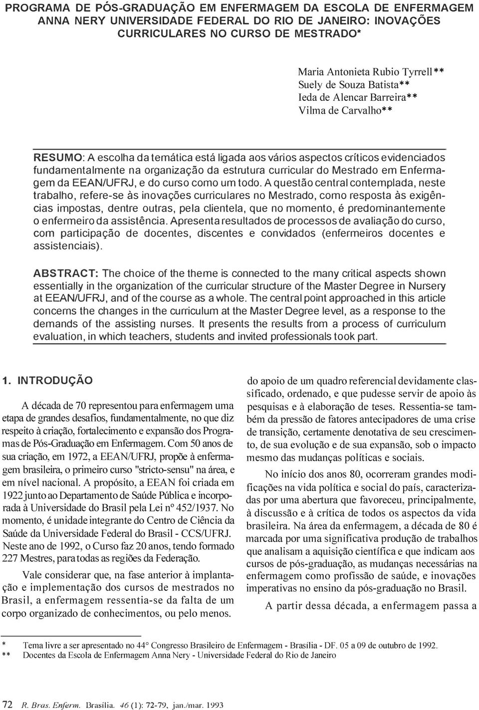 curricular do Mestrado em Enfermagem da EEAN/UFRJ, e do curso como um todo.