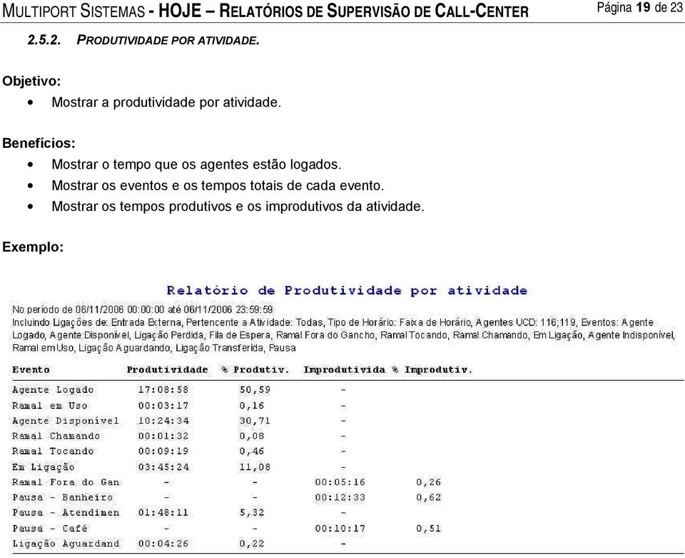 Mostrar o tempo que os agentes estão logados.