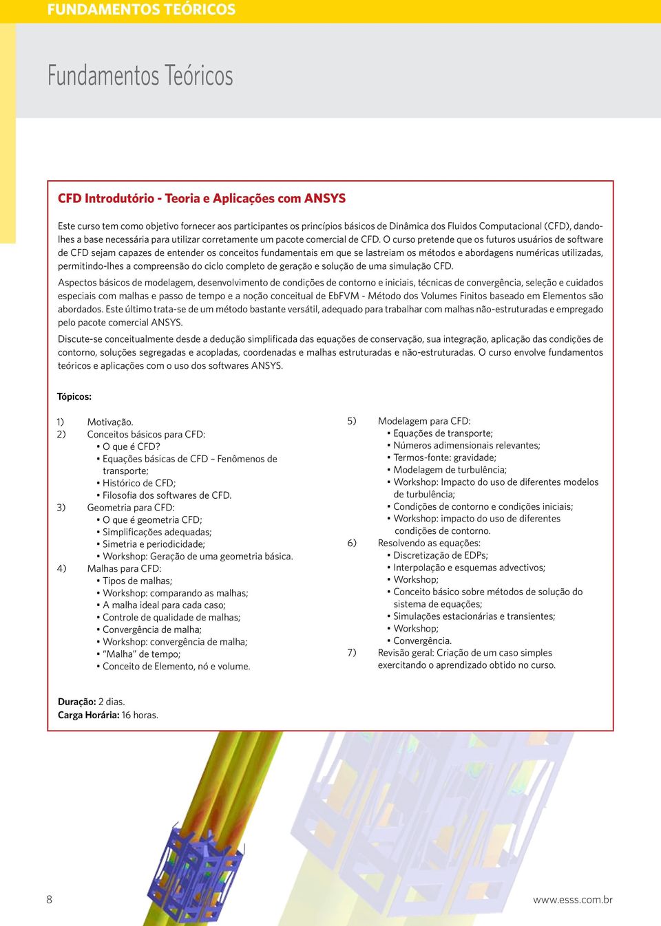 O curso pretende que os futuros usuários de software de CFD sejam capazes de entender os conceitos fundamentais em que se lastreiam os métodos e abordagens numéricas utilizadas, permitindo-lhes a