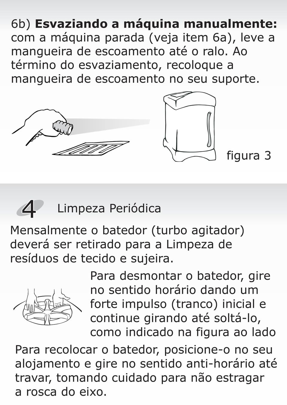 figura 3 4 Limpeza Periódica Mensalmente o batedor (turbo agitador) deverá ser retirado para a Limpeza de resíduos de tecido e sujeira.