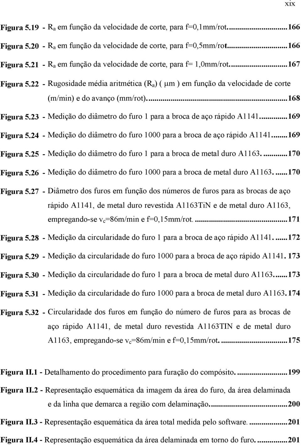 23 - Medição do diâmetro do furo 1 para a broca de aço rápido A1141...169 Figura 5.24 - Medição do diâmetro do furo 1000 para a broca de aço rápido A1141...169 Figura 5.25 - Medição do diâmetro do furo 1 para a broca de metal duro A1163.