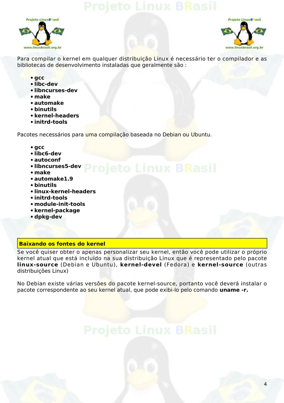 9 binutils linux-kernel-headers initrd-tools module-init-tools kernel-package dpkg-dev Baixando os fontes do kernel Se você quiser obter o apenas personalizar seu kernel, então você pode utilizar o