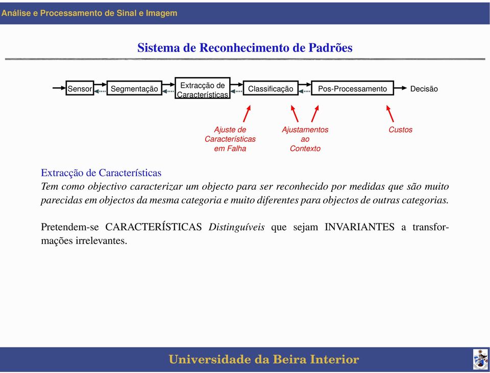 caracterizar um objecto para ser reconhecido por medidas que são muito parecidas em objectos da mesma categoria e muito