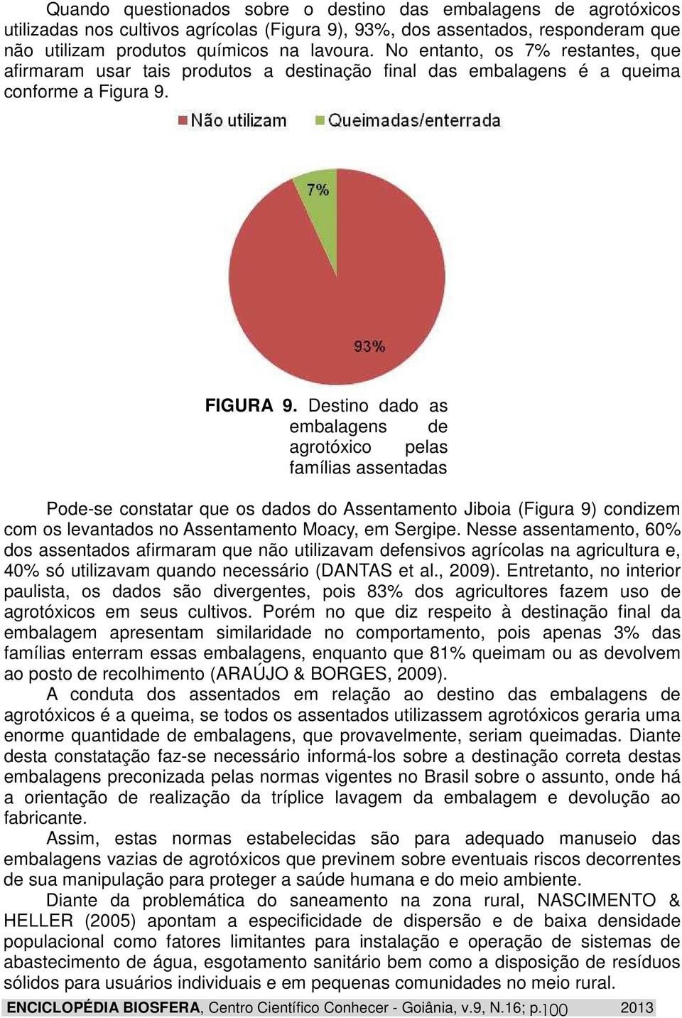 Destino dado as embalagens de agrotóxico pelas famílias assentadas Pode-se constatar que os dados do Assentamento Jiboia (Figura 9) condizem com os levantados no Assentamento Moacy, em Sergipe.