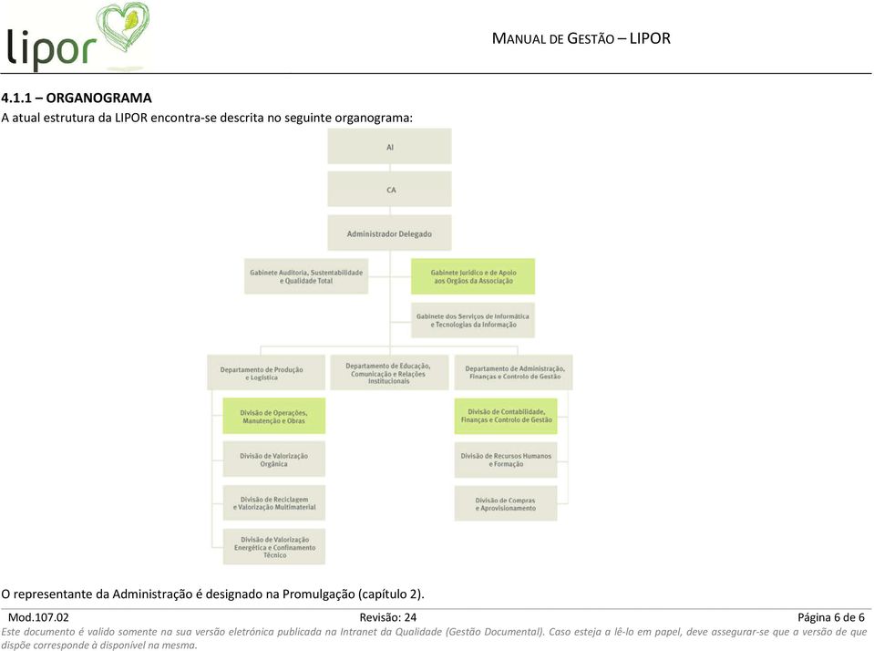 descrita no seguinte organograma: O representante da