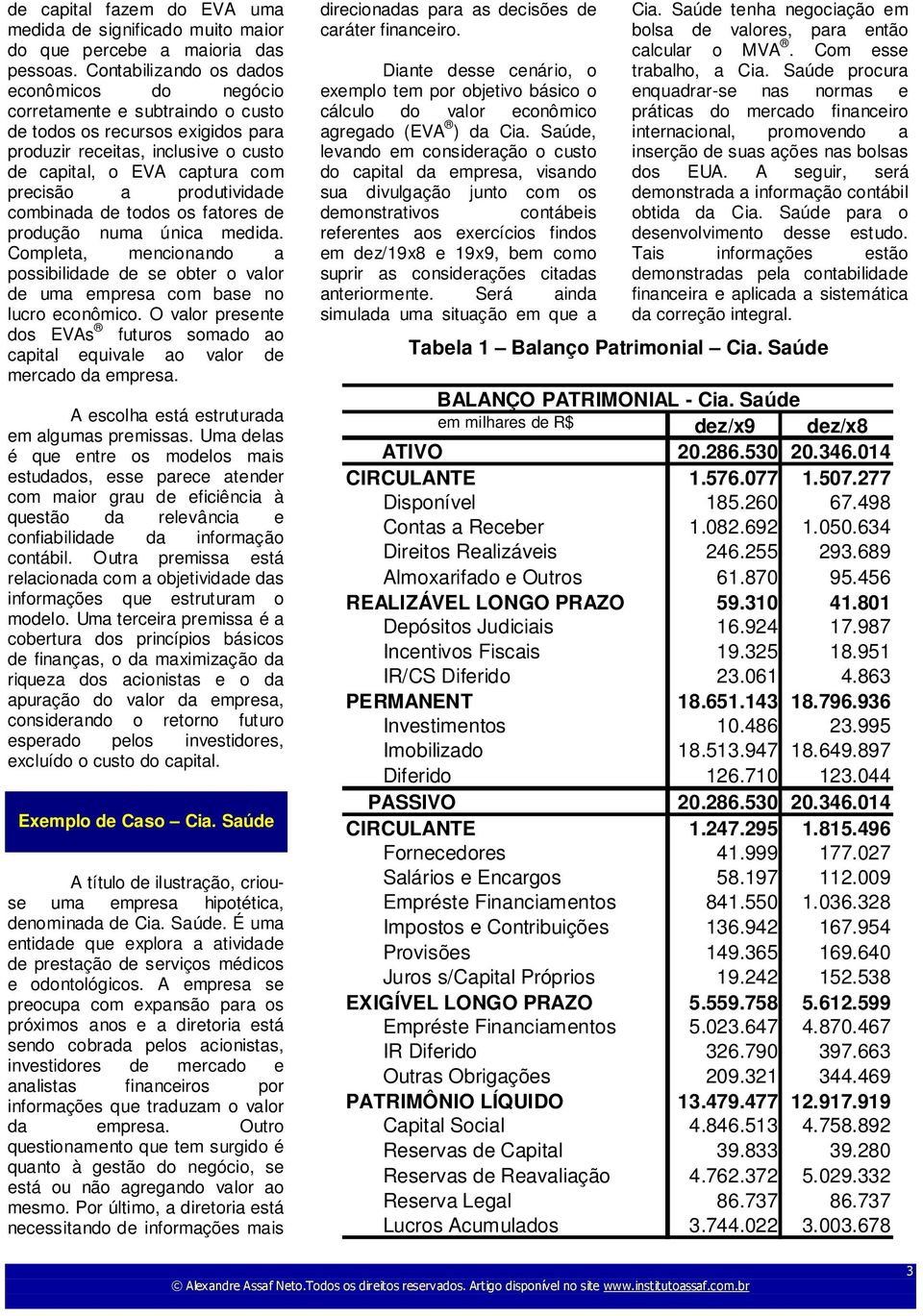 produtividade combinada de todos os fatores de produção numa única medida. Completa, mencionando a possibilidade de se obter o valor de uma empresa com base no lucro econômico.